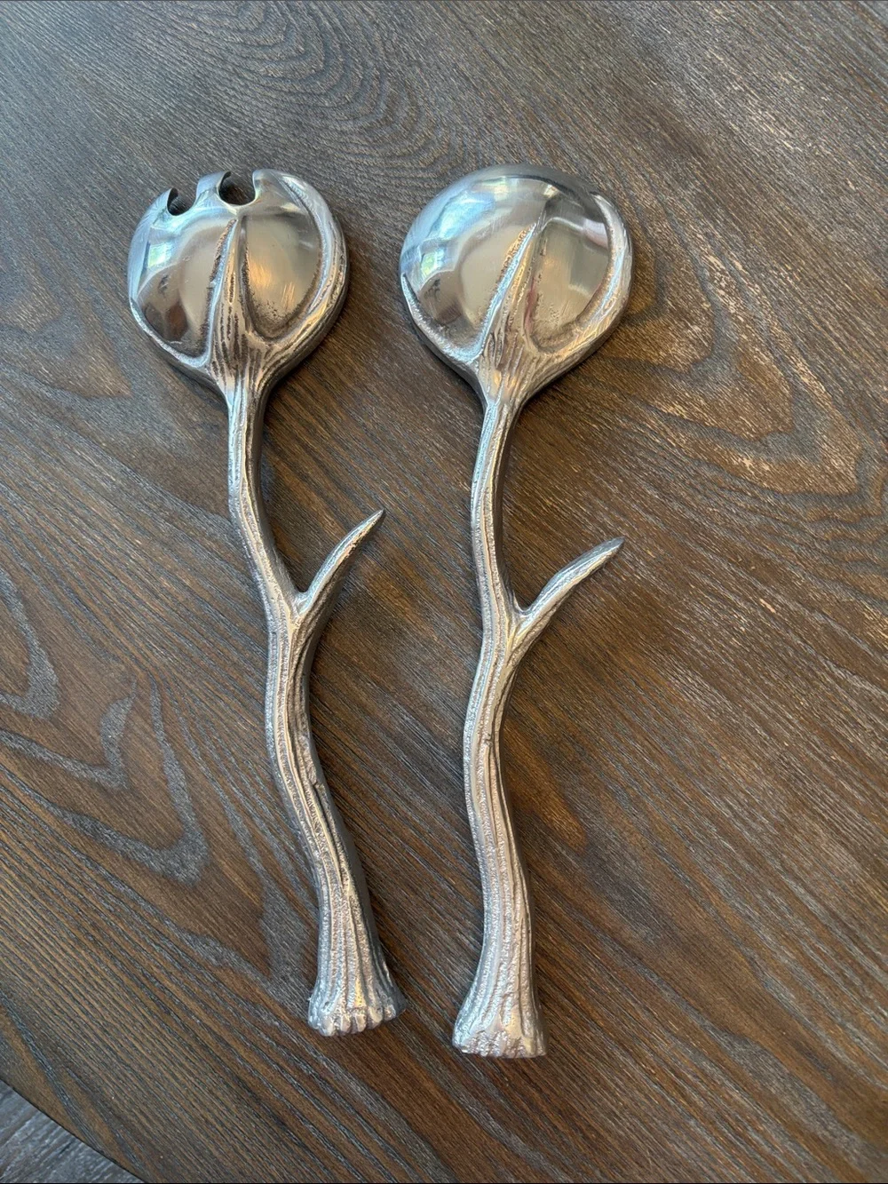 Antler Design Silver Salad Server Set - Elegant Serving Pair